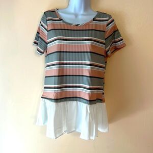 Les Anis Ribbed Striped Flowy Bottom Top Sz M